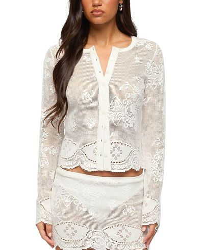 Edikted Edikted Rusa Button Up Sheer Crochet Top