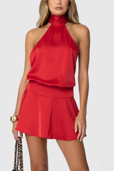Edikted Edikted Scarf Halter Open Back Mini Dress in Red, Women's at Urban Outfitters