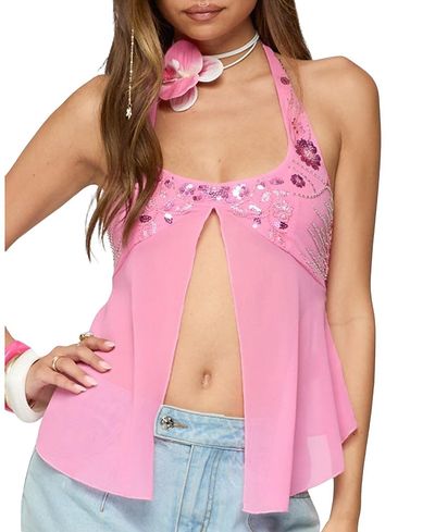 Edikted Edikted Sequin Chiffon Split Front Top