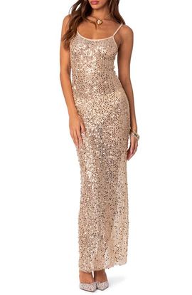 EDIKTED EDIKTED Sheer Mesh Sequin Maxi Dress
