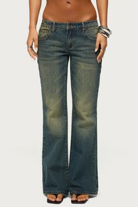 Edikted Edikted Shirili Low Rise Flared Jeans in Dirty/Wash/Dark, Women's at Urban Outfitters