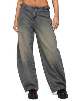 Edikted Edikted Side Belt Low Rise Barrel Jeans