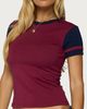 Edikted Edikted Sophiah Contrast T Shirt Top in Burgundy/And/Navy, Women's at Urban Outfitters - 3