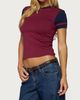 Edikted Edikted Sophiah Contrast T Shirt Top in Burgundy/And/Navy, Women's at Urban Outfitters - 4