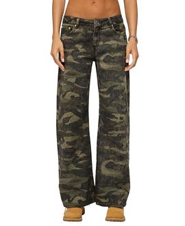 Edikted Edikted Soya Camo Low Rise Baggy Jeans