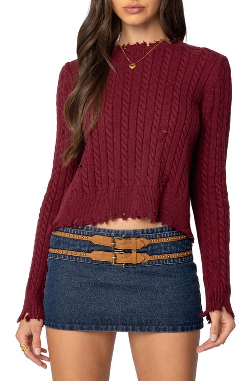 EDIKTED EDIKTED Split Back Cable Stitch Crewneck Sweater