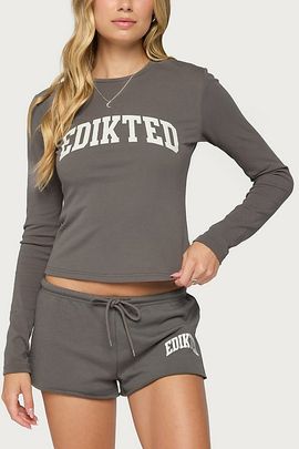 Edikted Edikted Sporty Babe Long Sleeve T Shirt in Dark/Gray, Women's at Urban Outfitters