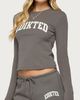 Edikted Edikted Sporty Babe Long Sleeve T Shirt in Dark/Gray, Women's at Urban Outfitters - 3