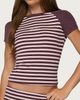 Edikted Edikted Stay Edikted Stripey Raglan T Shirt Top in Burgundy, Women's at Urban Outfitters - 1