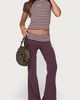 Edikted Edikted Stay Edikted Stripey Raglan T Shirt Top in Burgundy, Women's at Urban Outfitters - 2