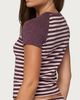 Edikted Edikted Stay Edikted Stripey Raglan T Shirt Top in Burgundy, Women's at Urban Outfitters - 5