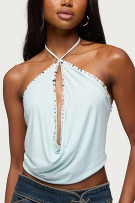 Edikted Edikted Stone Backless Cowl Neck Top in Aqua, Women's at Urban Outfitters