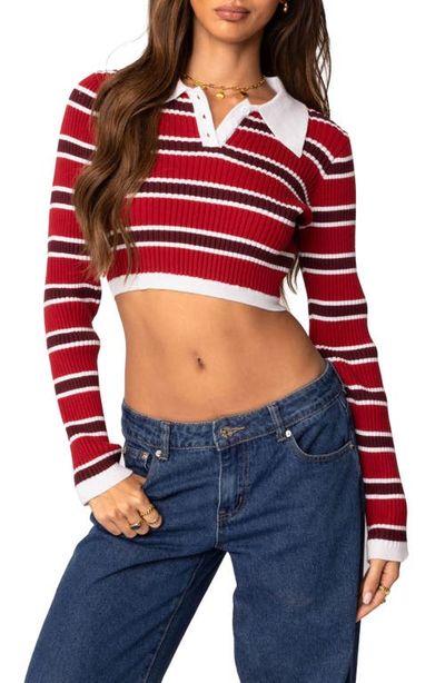 EDIKTED EDIKTED Stripey Collar Rib Crop Top