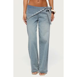 EDIKTED EDIKTED Stud Foldover Wide Leg Jeans