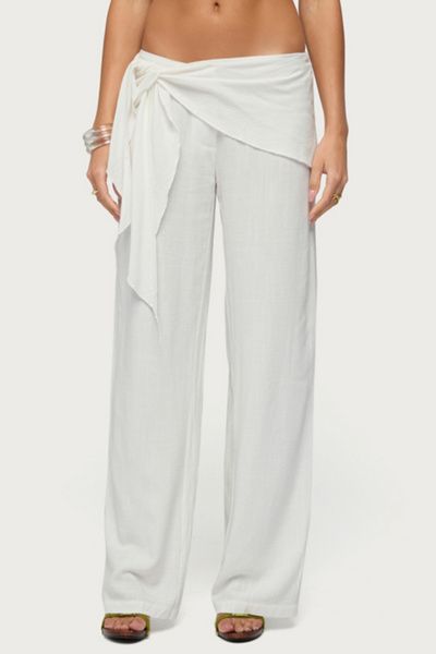 Edikted Edikted Suki Sarong Belt Linen Look Pants in White, Women's at Urban Outfitters
