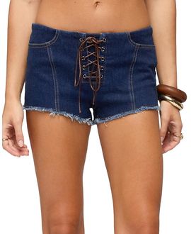 Edikted Edikted Svea Lace Up Denim Micro Shorts