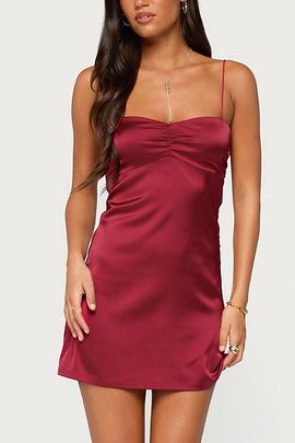 Edikted Edikted Taira Satin Effect Mini Dress in Burgundy, Women's at Urban Outfitters