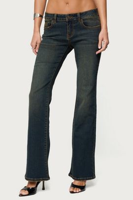 Edikted Edikted Tez Vintage Washed Low Rise Bootcut Jeans in Blue, Women's at Urban Outfitters