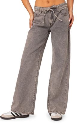 EDIKTED EDIKTED Tie Belt Low Rise Wide Leg Jeans