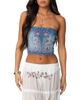 EDIKTED EDIKTED Tula Floral Embroidered Strapless Denim Corset Top - 1
