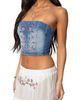 EDIKTED EDIKTED Tula Floral Embroidered Strapless Denim Corset Top - 2