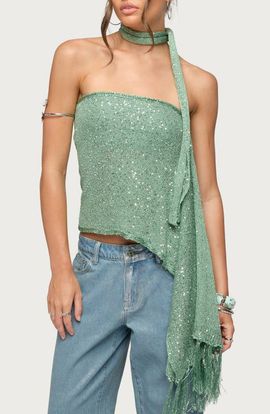 EDIKTED EDIKTED Two-Piece Sequin Scarf Top