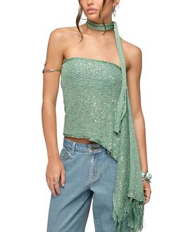 Edikted Edikted Two Piece Sequin Knit Scarf Top