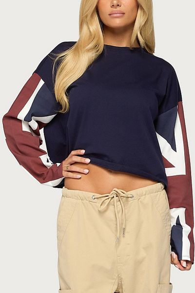 Edikted Edikted Uk Muse Long Sleeve Top in Navy, Women's at Urban Outfitters