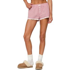 EDIKTED EDIKTED Vaughn Plaid Lace Trim Shorts