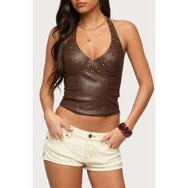 EDIKTED EDIKTED Vaya Studded Faux Leather Halter Top