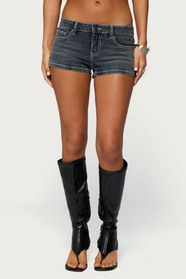 Edikted Edikted Whitlie Contrast Stitch Denim Micro Shorts in Blue/Vintage/Washed, Women's at Urban Outfitters