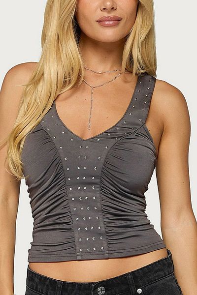 Edikted Edikted Whitt Studded Ruched Tank Top in Dark/Gray, Women's at Urban Outfitters
