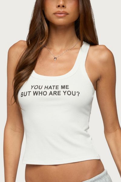 Edikted Edikted Who Are You Ribbed Tank Top in White, Women's at Urban Outfitters
