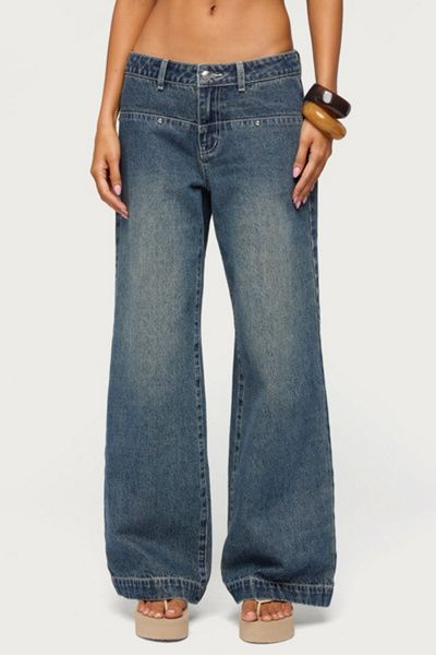 Edikted Edikted Wyn Studded Low Rise Baggy Jeans in Blue/Vintage/Washed, Women's at Urban Outfitters