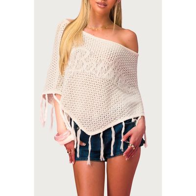 EDIKTED EDIKTED x Barbie® Fringe Trim Cotton Poncho