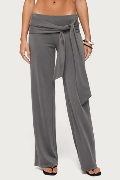 Edikted Edikted Xyla Straight Leg Tie Pants in Dark/Gray, Women's at Urban Outfitters