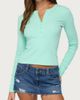 Edikted Edikted Yerin Long Sleeve Henley Ribbed Top in Aqua, Women's at Urban Outfitters - 1