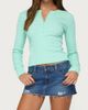 Edikted Edikted Yerin Long Sleeve Henley Ribbed Top in Aqua, Women's at Urban Outfitters - 2