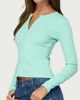 Edikted Edikted Yerin Long Sleeve Henley Ribbed Top in Aqua, Women's at Urban Outfitters - 3