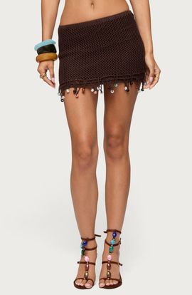 EDIKTED EDIKTED Zeinab Bead Fringe Knit Miniskirt