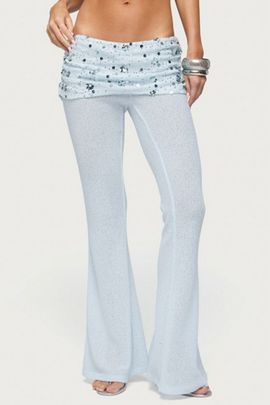 Edikted Edikted Zephyra Bead & Sequin Foldover Pants in Light/Blue, Women's at Urban Outfitters