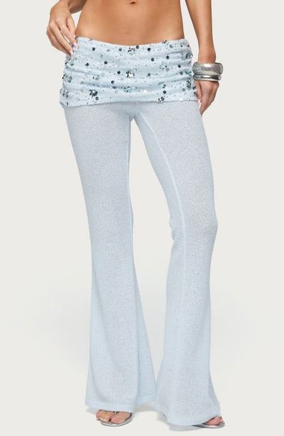 EDIKTED EDIKTED Zephyra Beaded Sequin Foldover Low Rise Flare Pants