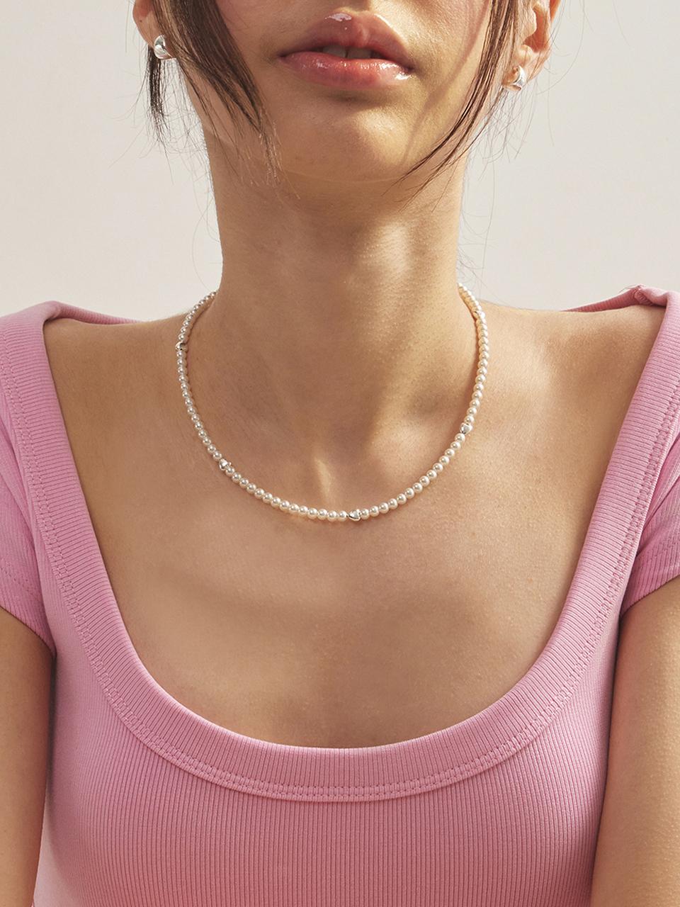 eenie beenie Heart and pearl silver necklace ENJ24NW002