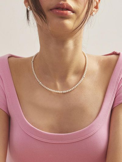 eenie beenie Heart and pearl silver necklace ENJ24NW002