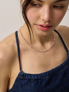 eenie beenie Heart and Pink Beads Silver Necklace ENJ24NW003