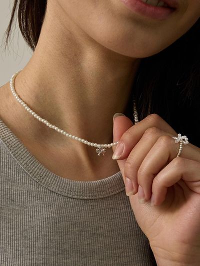 eenie beenie Tiny Ribbon Pearl Necklace ENJ24NW010