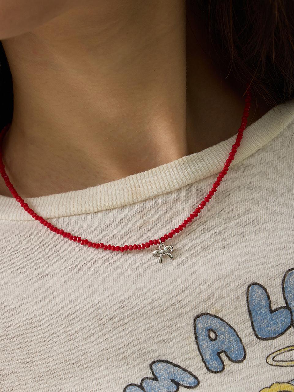 eenie beenie Tiny Ribbon Red Beads Necklace ENJ24NW014