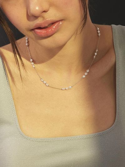 eenie beenie Triple Heart Pearl Necklace ENJ24NW008