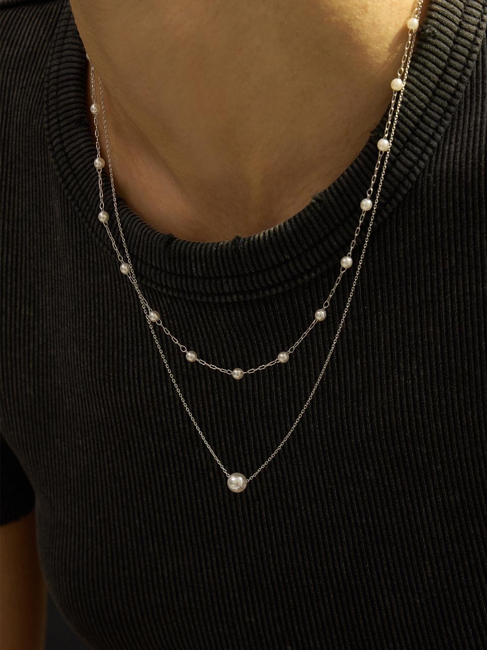 eenie beenie Two-line Layered Pearl Necklace ENJ24NW018