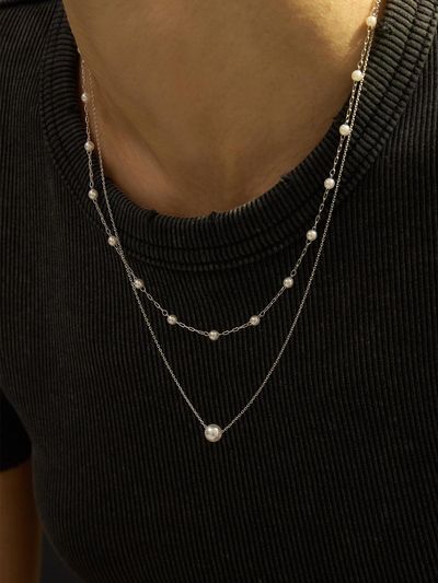 eenie beenie Two-line Layered Pearl Necklace ENJ24NW018